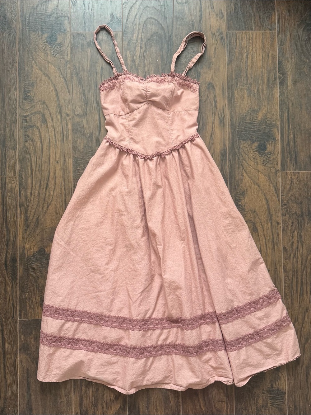 American Eagle Corset V-Waist Midi Dress Pink Size XS